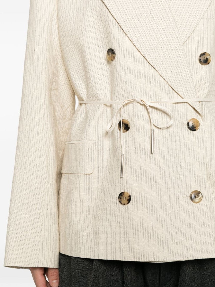 Dries Van Noten Ecru Oversized Double-Breasted Blazer