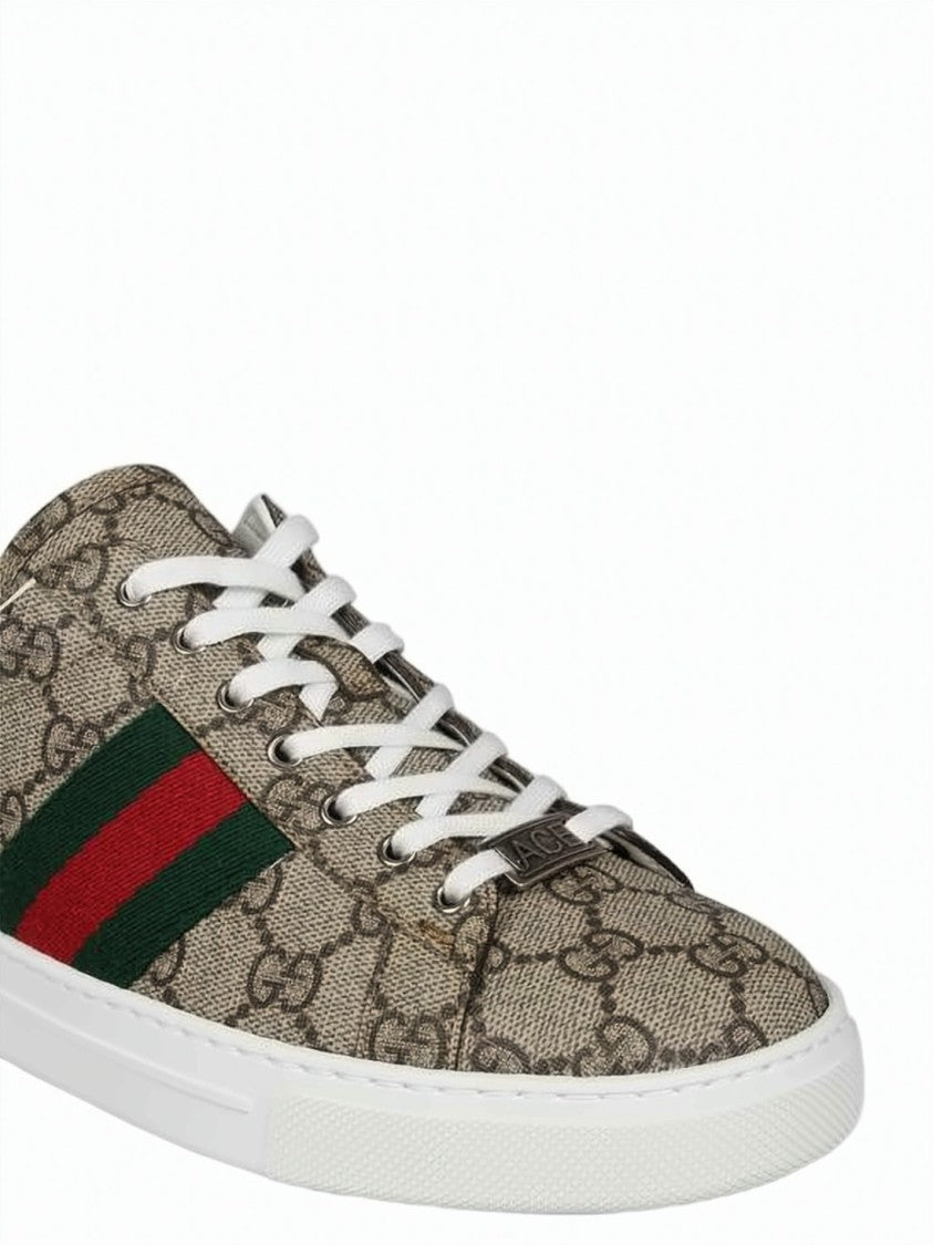 Gucci Canvas Upper Sneakers With Monogram Pattern And Iconic Stripe