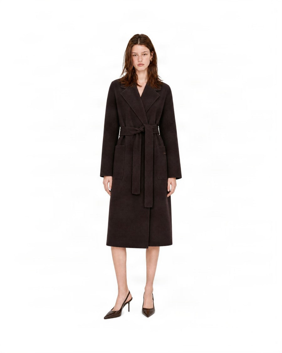 Elisabetta Franchi Knee-Length Notched Lapel Wool Wrap Coat