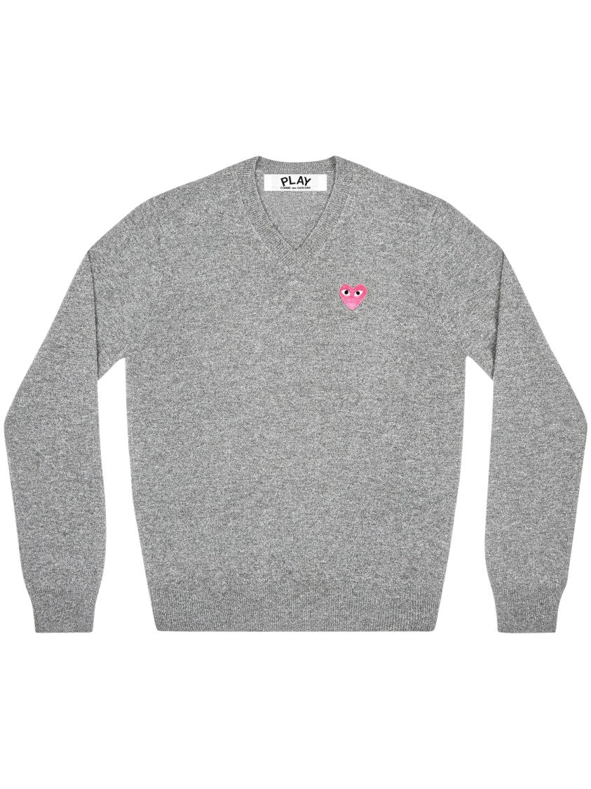 Comme Des Garçons Heather Grey Heart Wool Sweater