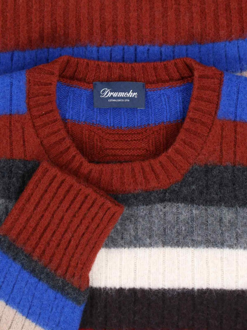 Drumohr Textured Multicolour Knit Sweater With Ribbed Cuffs And Hem