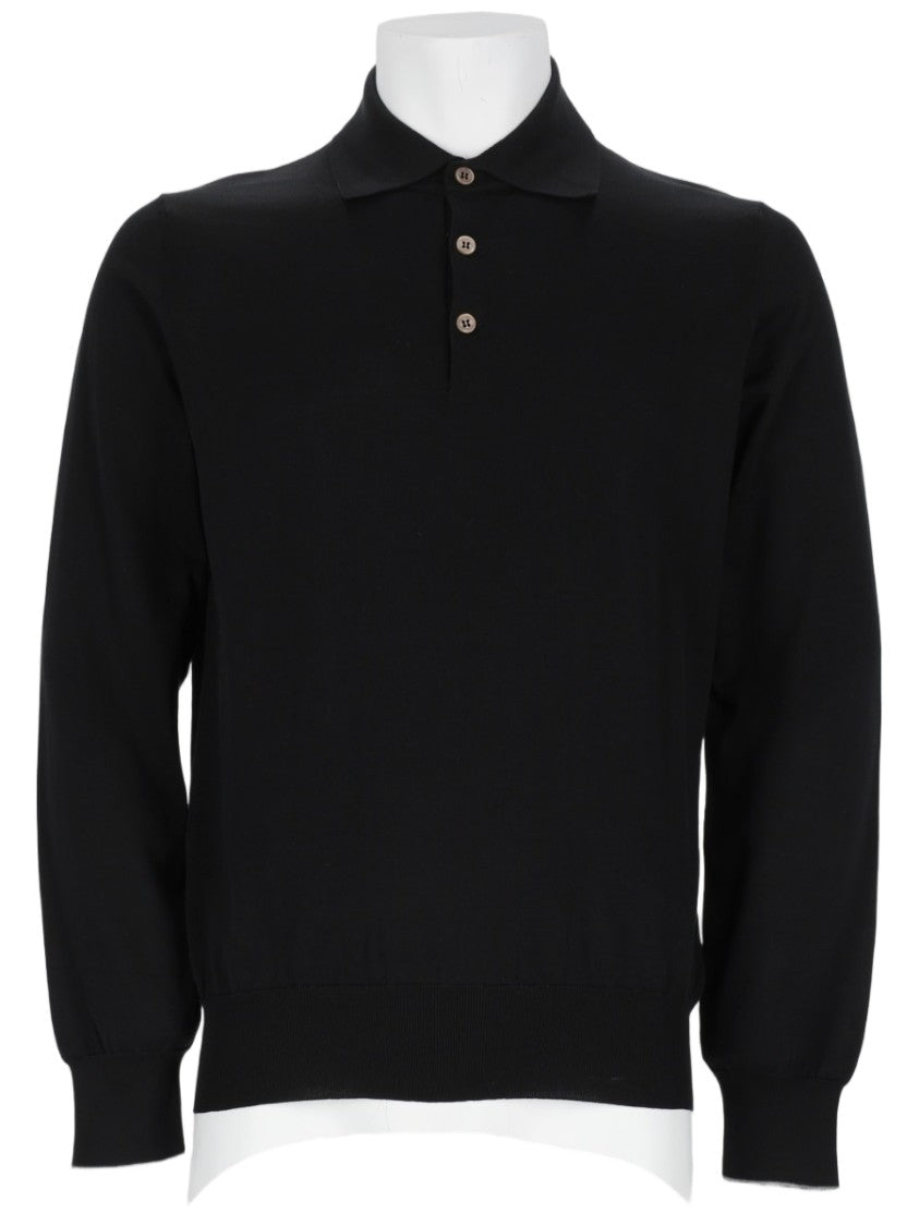 Brunello Cucinelli Black Long-Sleeve Polo Shirt With Classic Collar