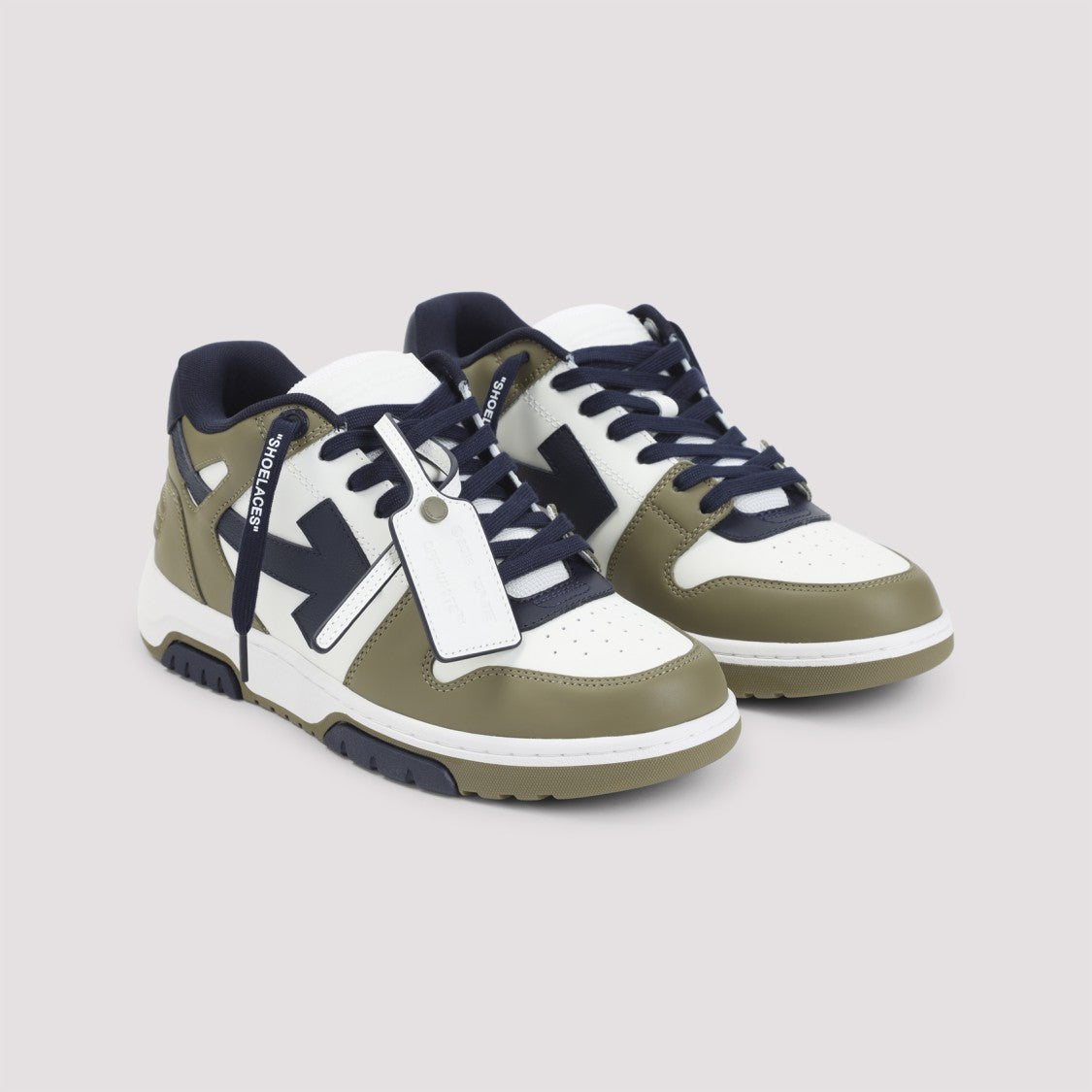 Off-White Olive Green And White Leather Sneakers