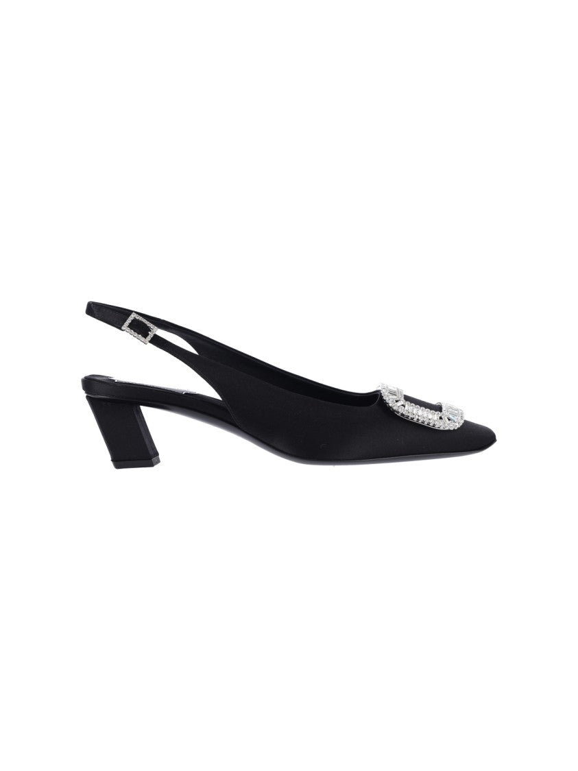 Roger Vivier Black Belle Vivier Satin Slingback Pumps
