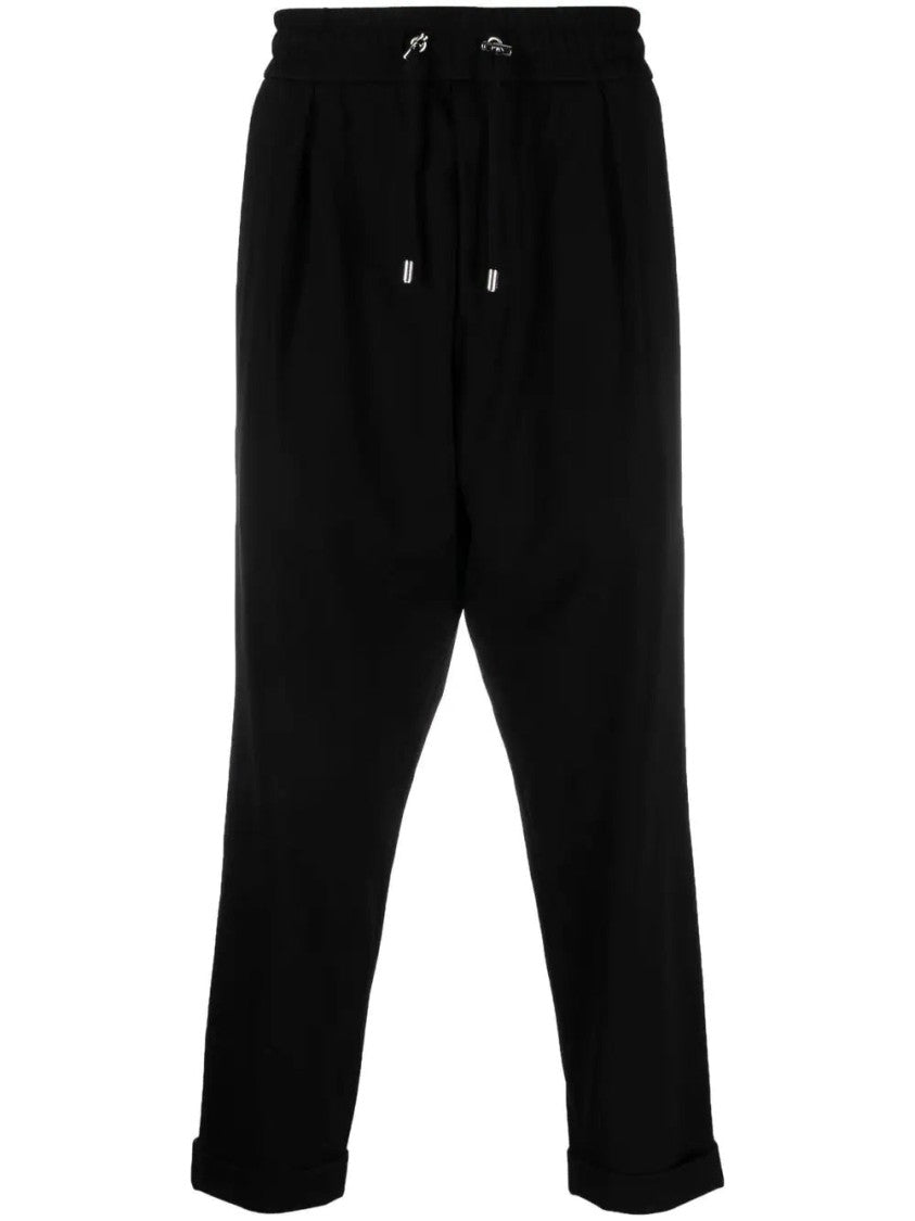 Balmain Black Tapered Cuffed Hem Elastic Belted Pants