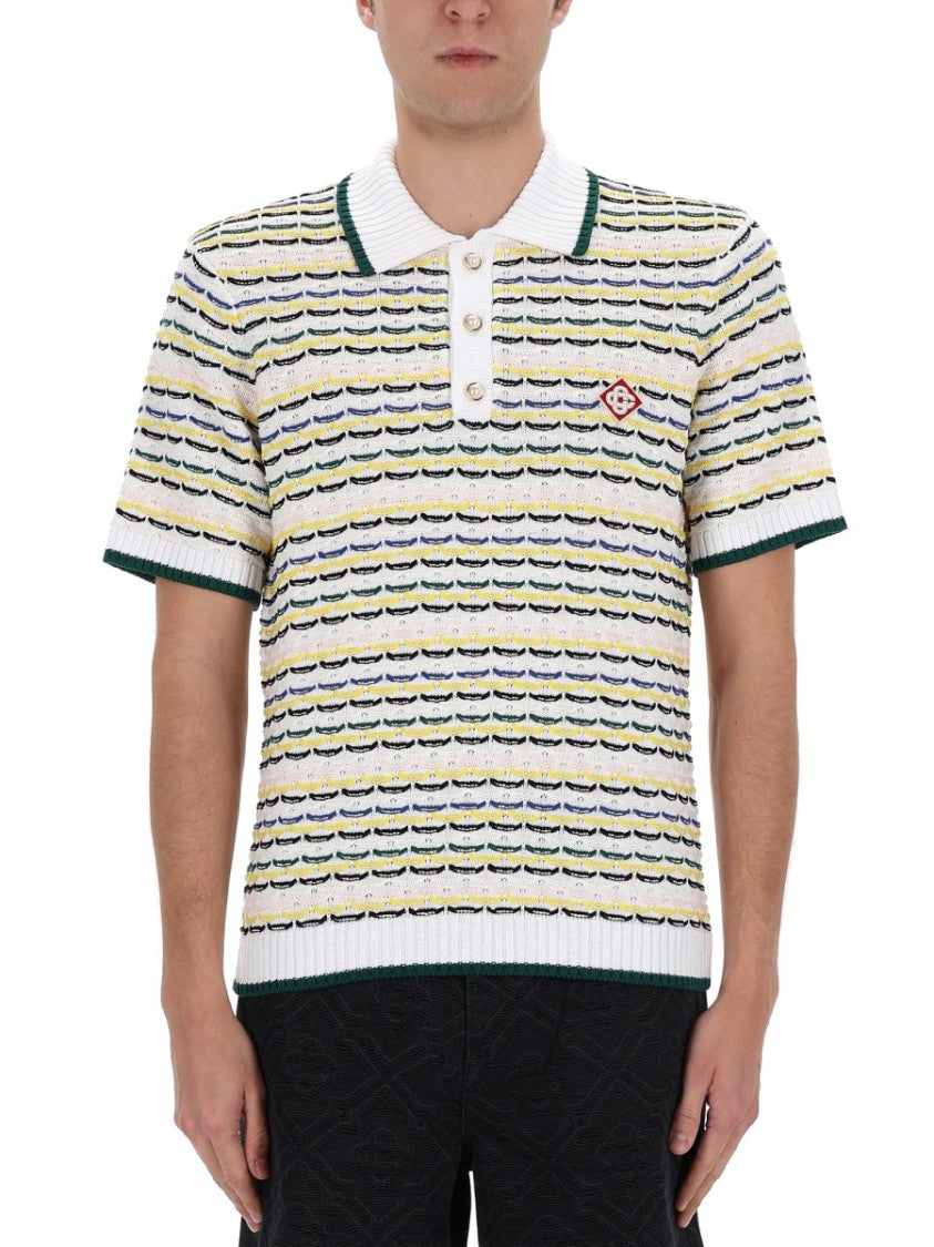 Casablanca Horizontal Stripes Contrasting Edges Polo Shirt