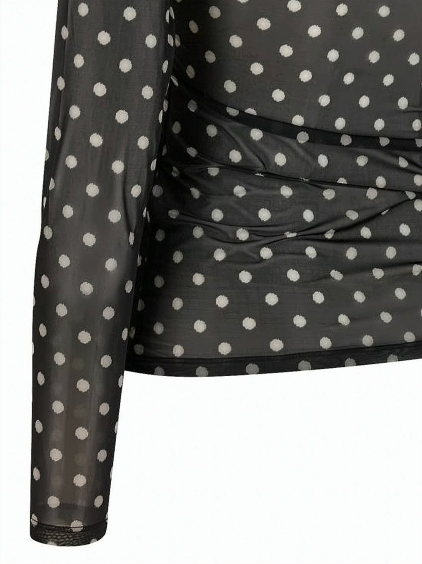Ganni Sheer Long-Sleeve Top With All-Over Polka Dot Pattern