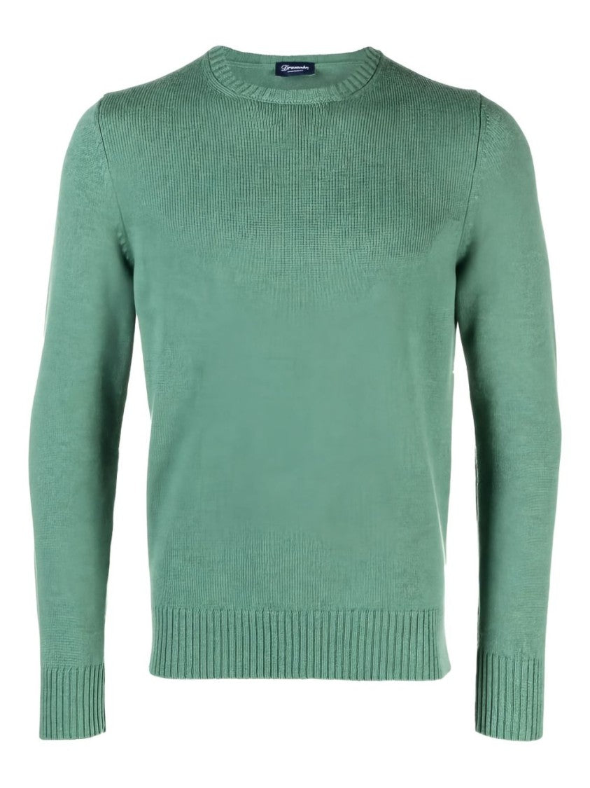 Drumohr Sage Green Ribbed Cashmere Crewneck Sweater