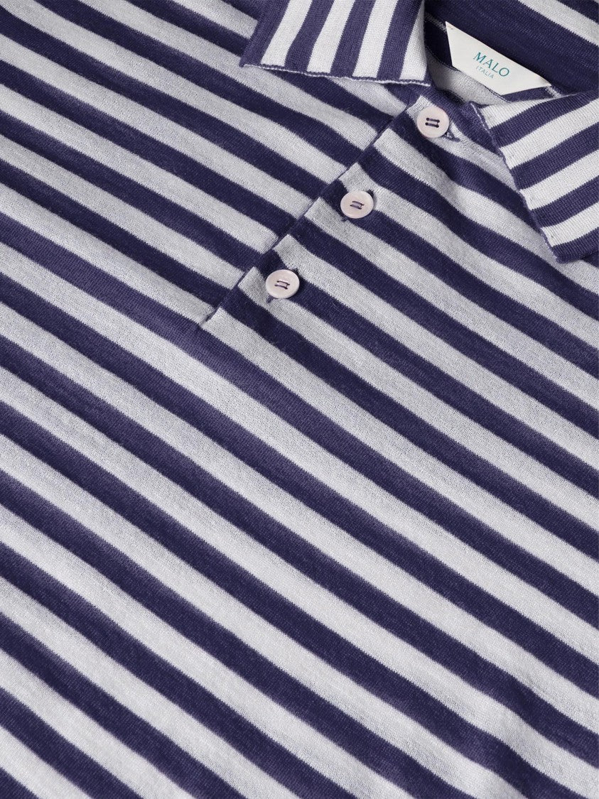 Malo Blue Polo Short-Sleeved Striped Cashmere Polo