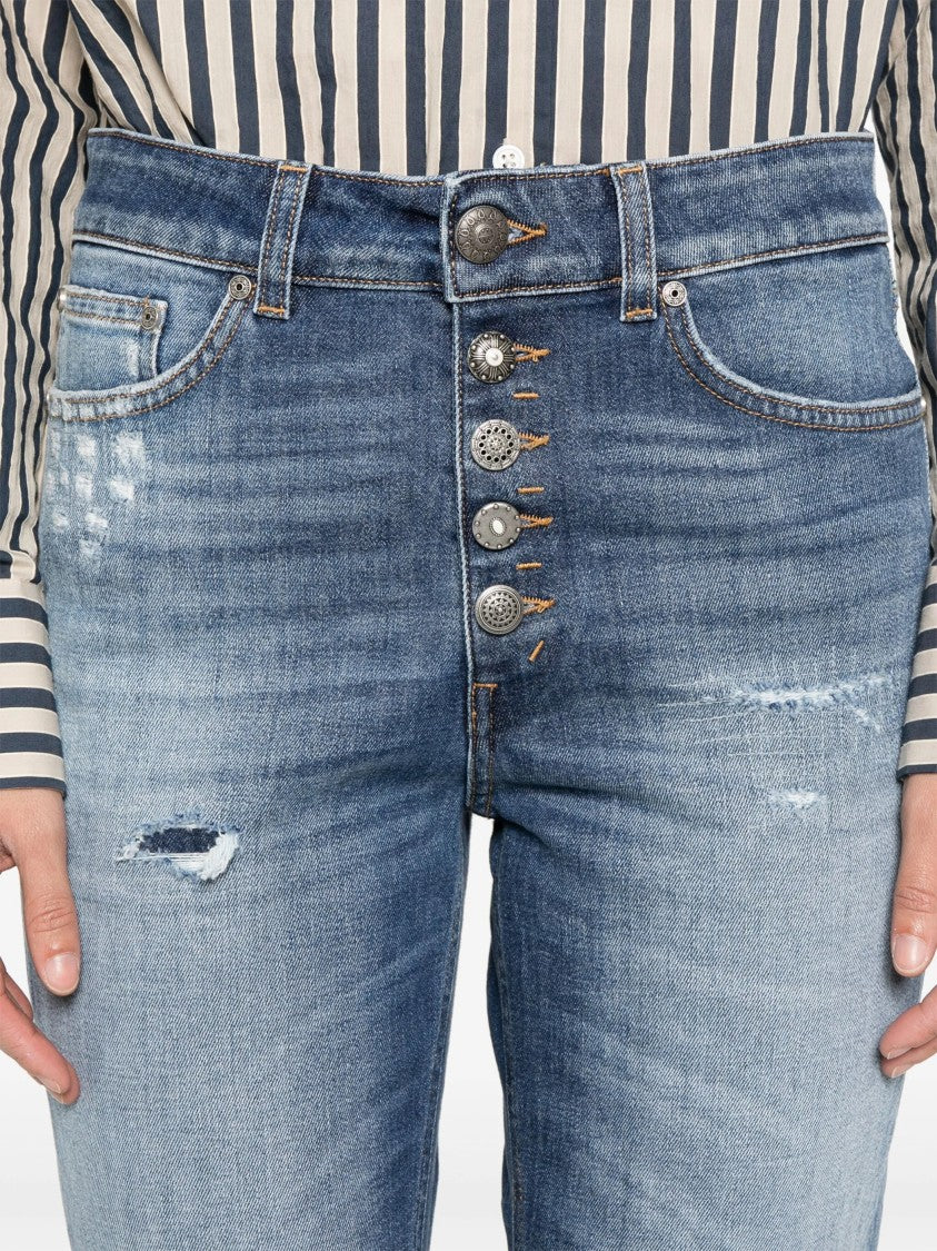 Dondup Cropped Mid-Blue Jeans With Distressed Detailing