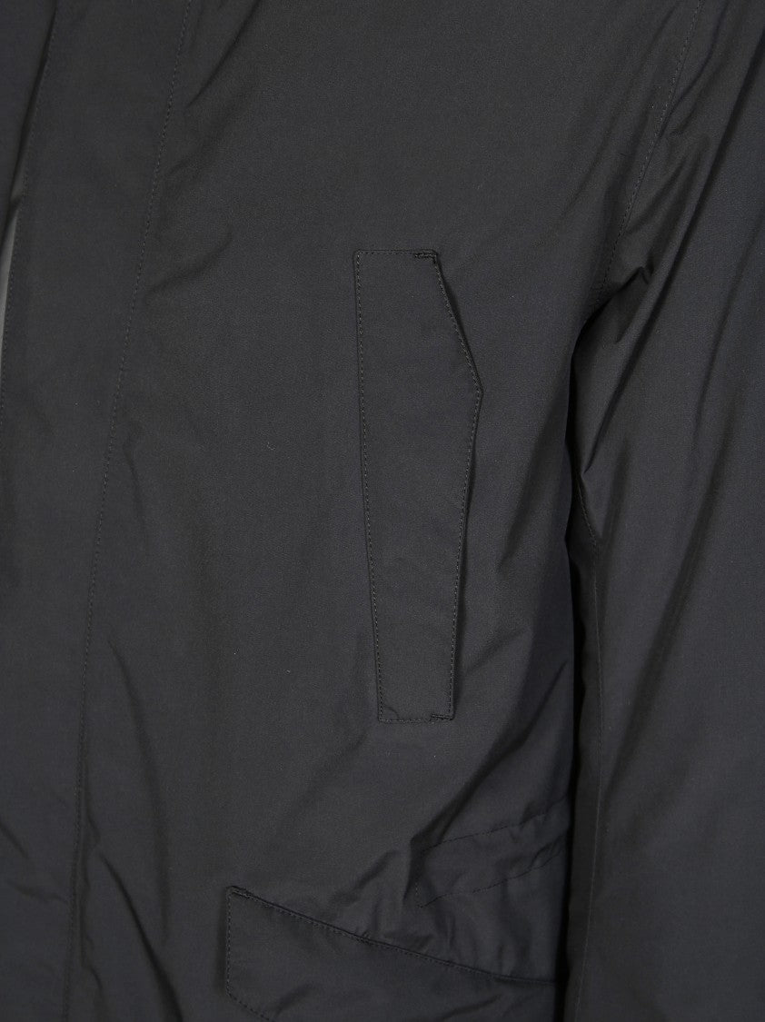 Herno Minimalist Black Parka With Front Zip Closure