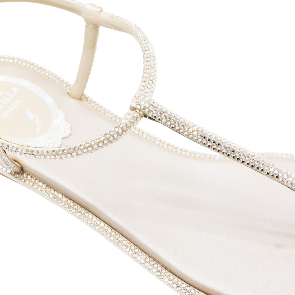 René Caovilla T-Strap Flat Sandals With Sparkling Embellishments