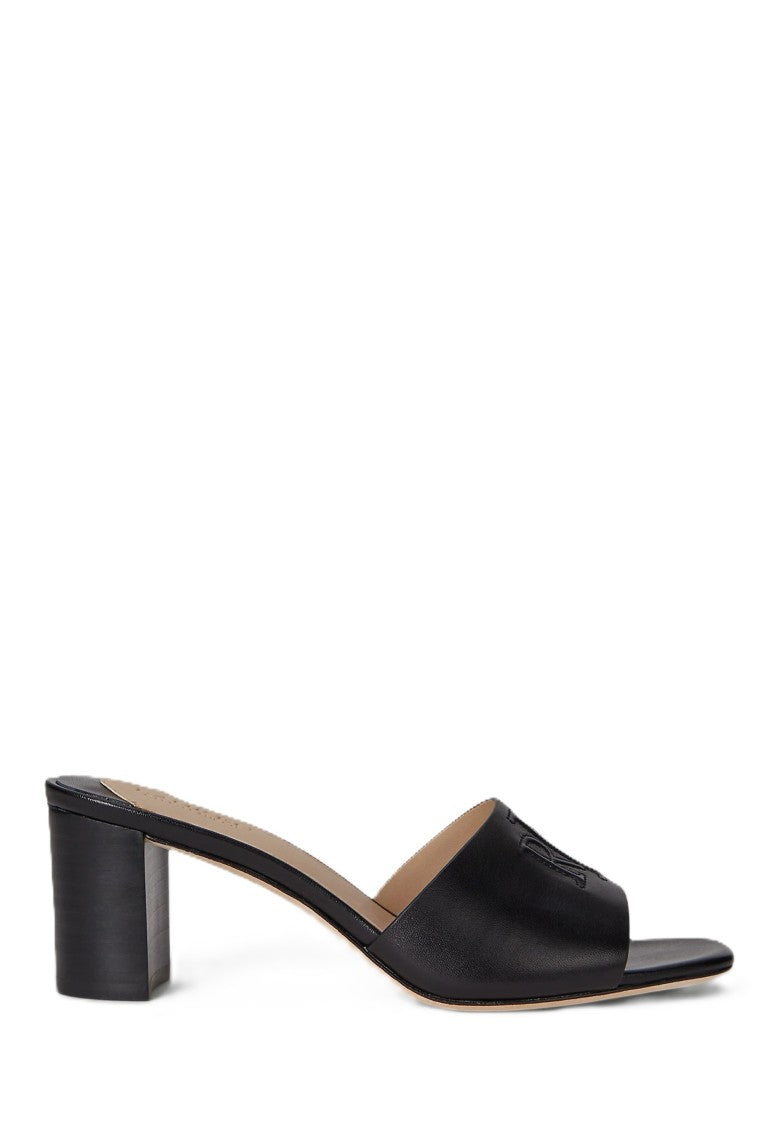 Lauren Ralph Lauren Black Everley Heel Smooth Leather Sandals