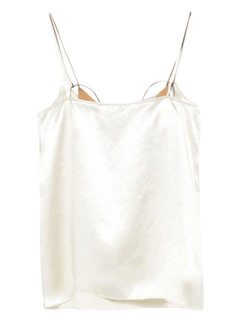 Alysi White Satin Straight Neckline Tank Top