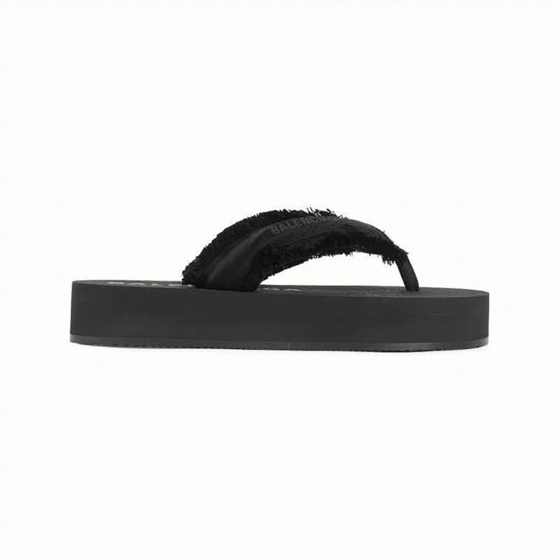 Balenciaga Black Thong-Style Frayed Edge Platform Sandals