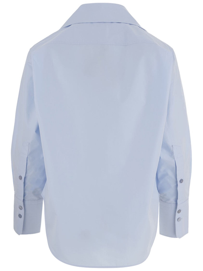 Patou Light Blue Knotted Collar Cotton Blouse