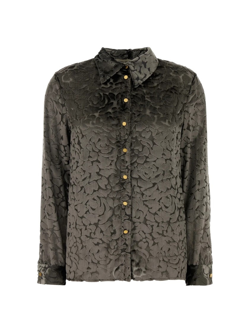 Alberta Ferretti Floral Jacquard Gold Button Viscose Blouse