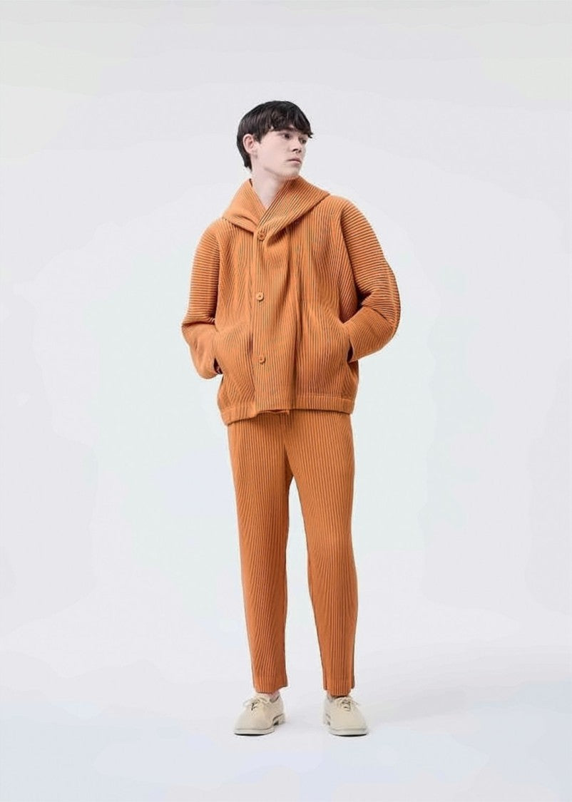 Homme Plissé Issey Miyake Pleated Textured Jacket With Architectural Silhouette