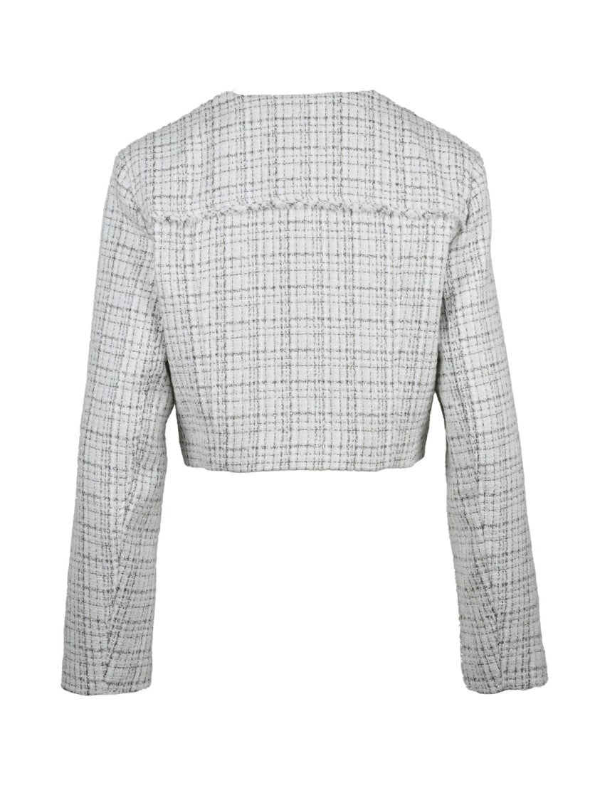 Guess White Checkered Polyester-Blend Bolero