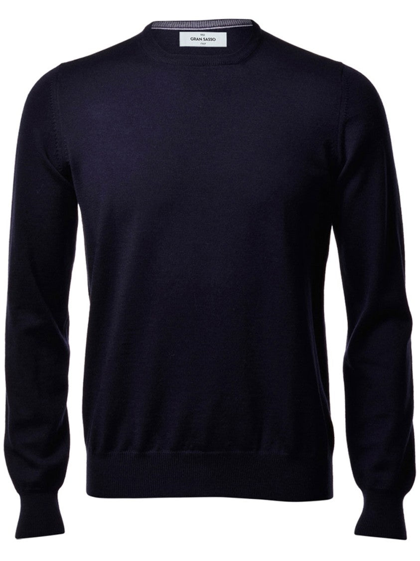 Gran Sasso Minimalistic Black Wool Crew Neck Sweater