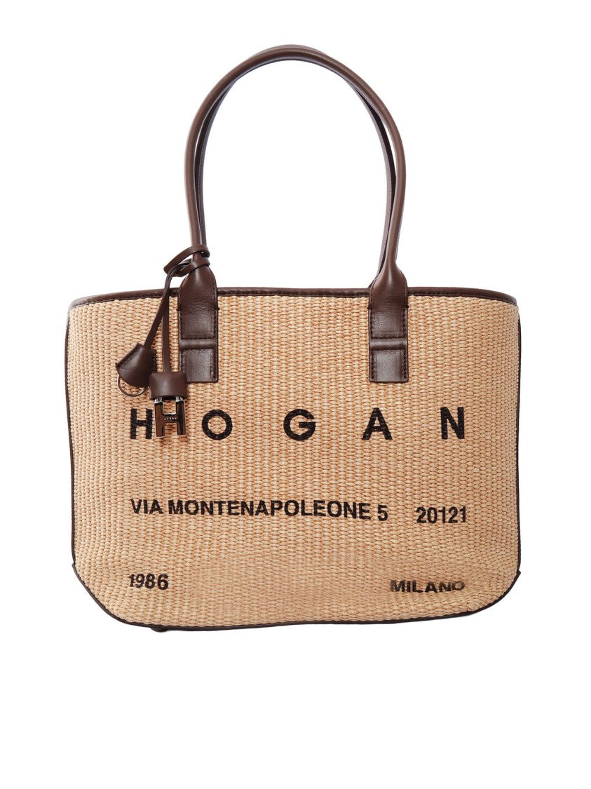 Hogan Address Shopping Woven Raffia Tote Bag