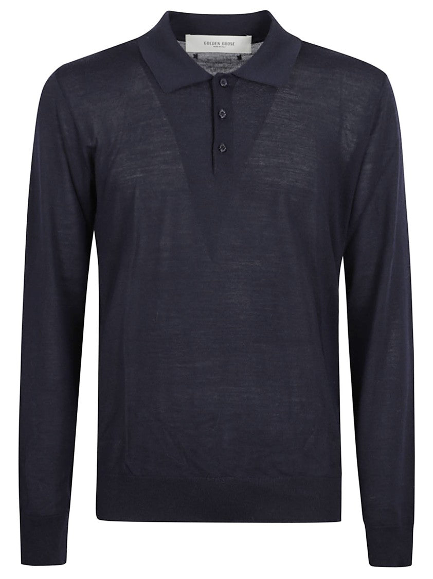 Golden Goose Classic Navy Blue Virgin Wool Polo Shirt