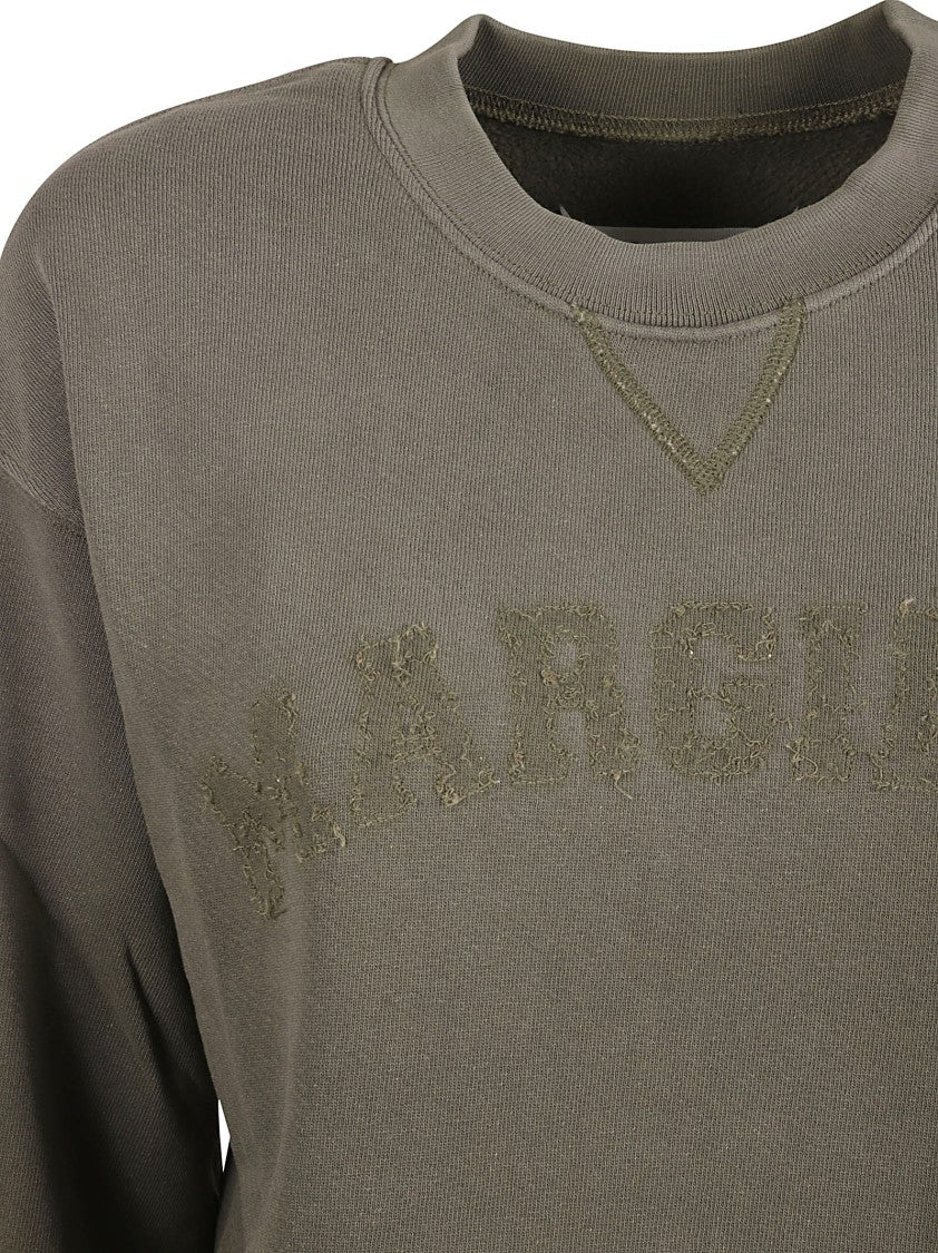 Maison Margiela Cropped Green Sweater With Textured Logo