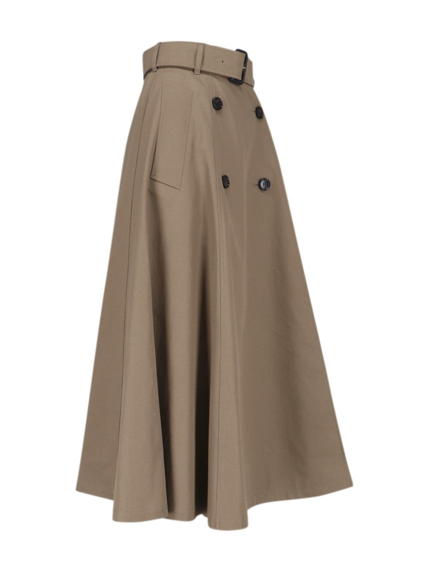 Burberry Brenda Beige High-Waisted Belted Cotton Midi Skirt