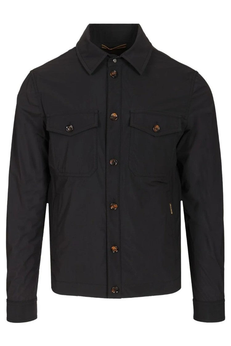 Moorer Dark Blue Ade Ac Horn Buttons Flap Pockets Polyamide Shirt Jacket