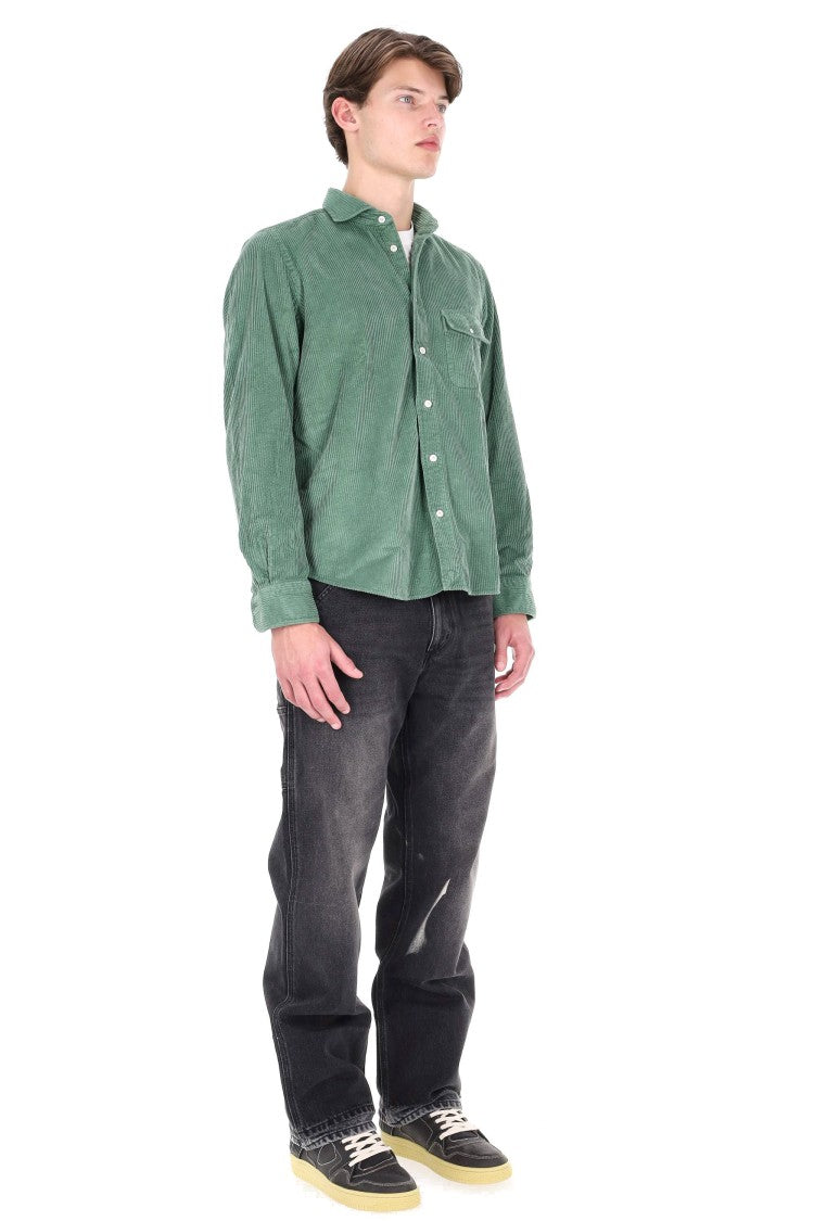 Finamore Corduroy Overshirt With Classic Collar And Flap Pocket