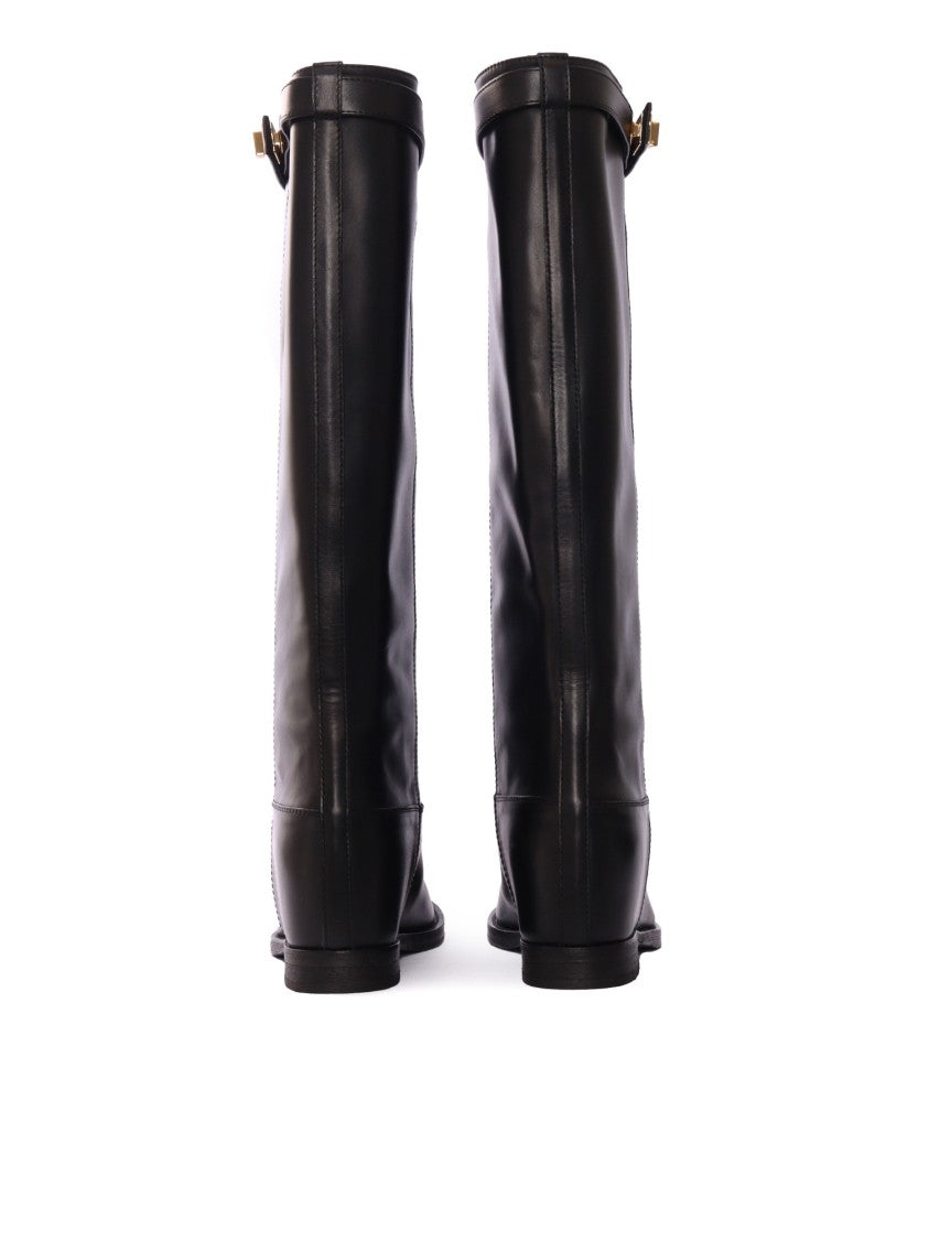 Via Roma 15 Tall Leather Boots With Metallic Lock Detail