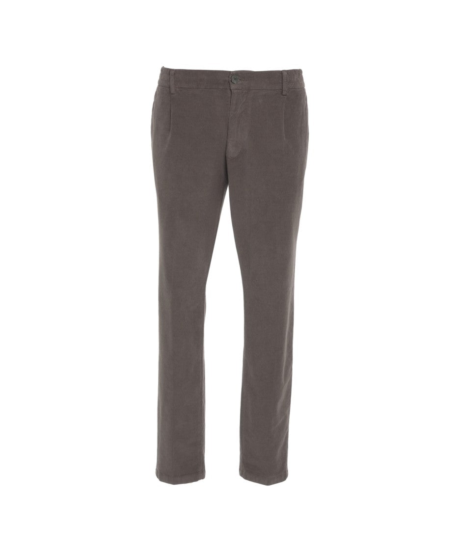 Cruna Brown Fine Ribbed Chino Pants With Concealed Closure