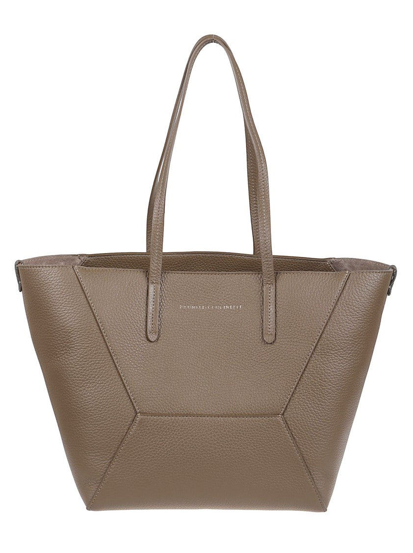Brunello Cucinelli Geometric Panel Structured Tote Bag In Pebbled Leather