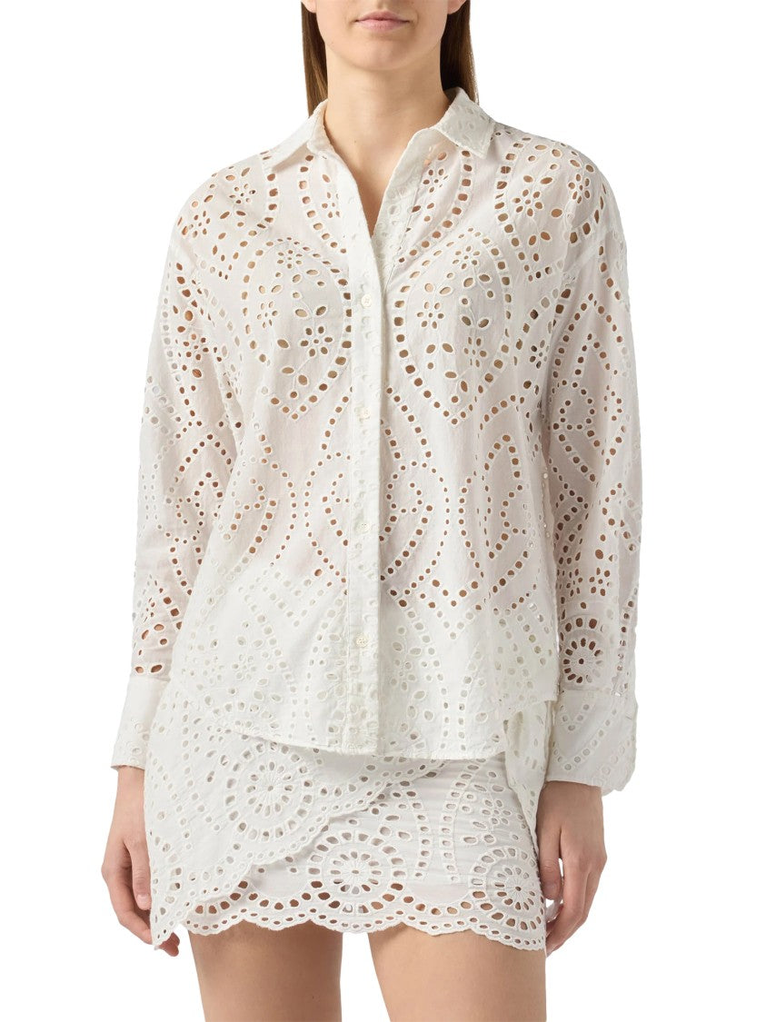 Mc2 Saint Barth Lightweight White Eyelet Embroidery Shirt With Scalloped Hem