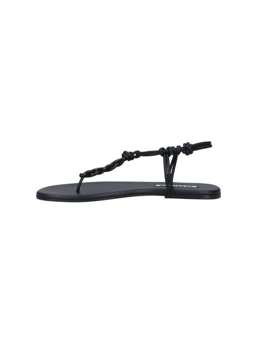 Jil Sander Black Tangle Minimalist Leather Thong Sandals