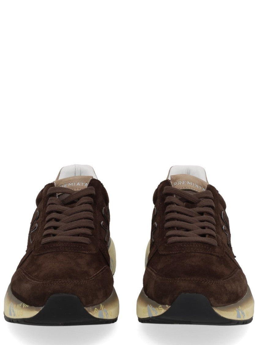Premiata Brown Suede Sneakers With Graphic Cream Sole