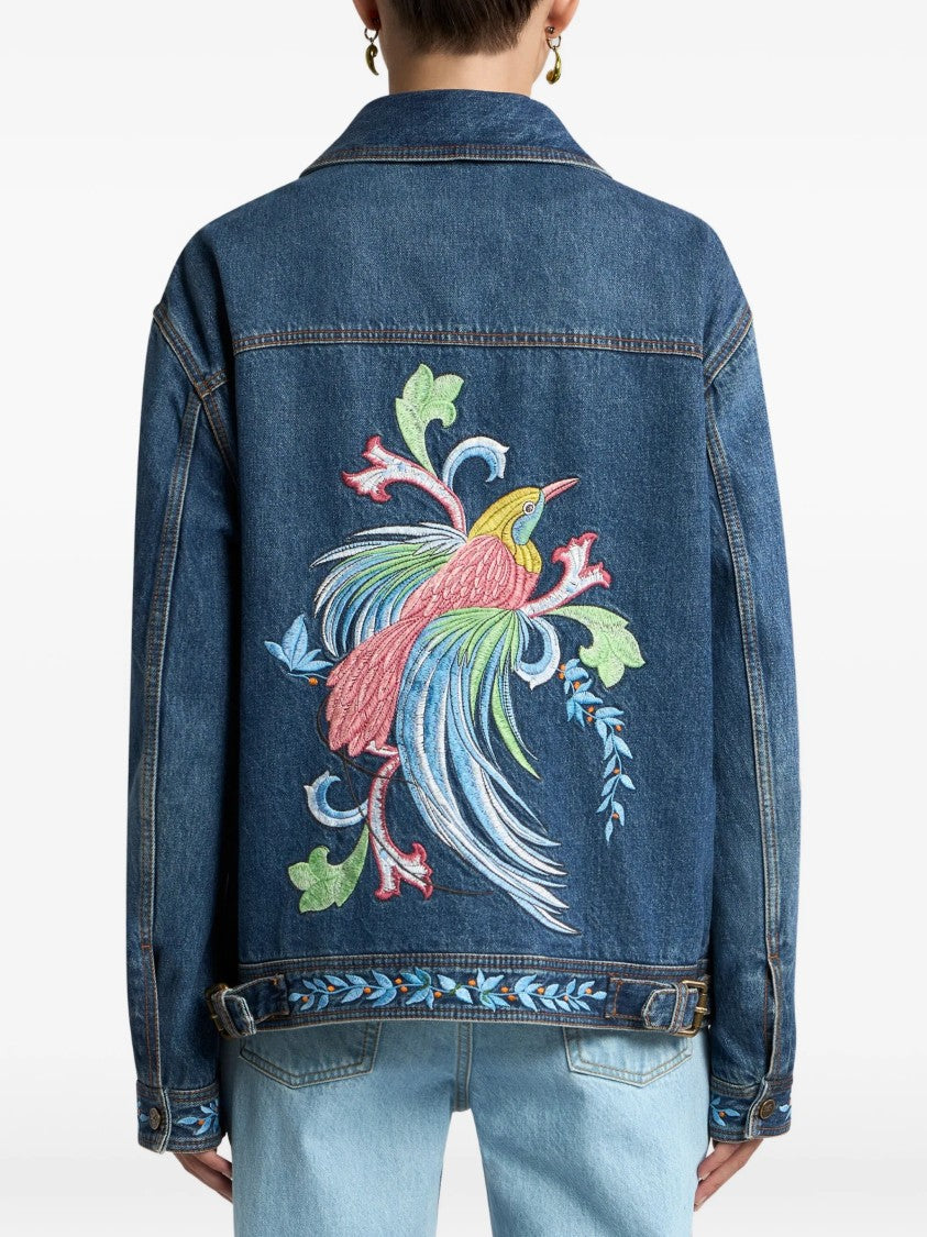 Etro Loose Fit Denim Embroidered Bird Jacket