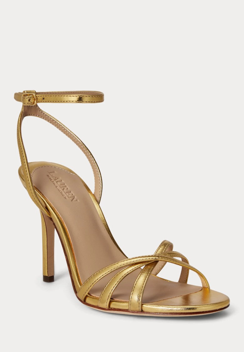 Lauren Ralph Lauren Slim Metallic Gold Sandal With Ankle Wrap