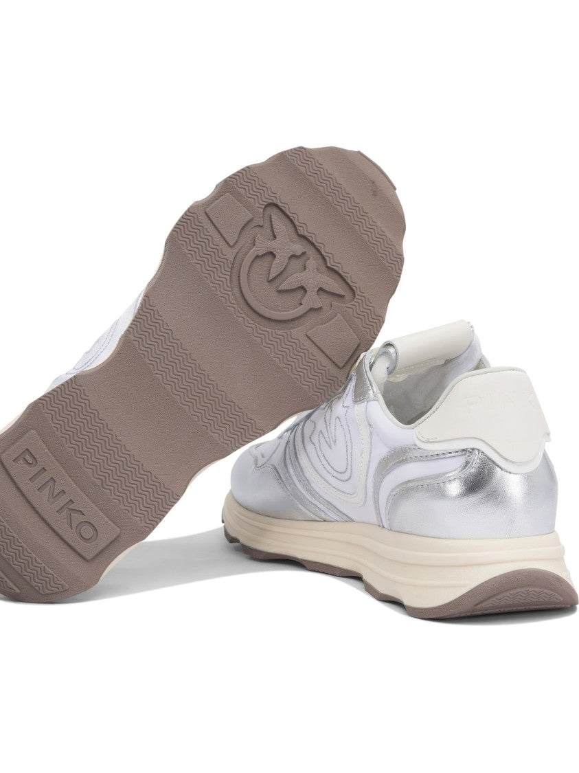 Pinko Silver Leather-Mesh Blend Sneakers
