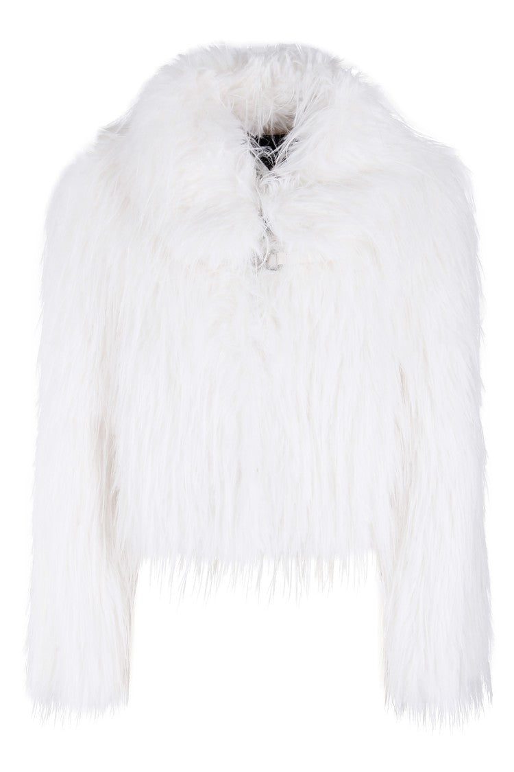 Pinko Cropped Eco Fur Jacket With Classic Collar