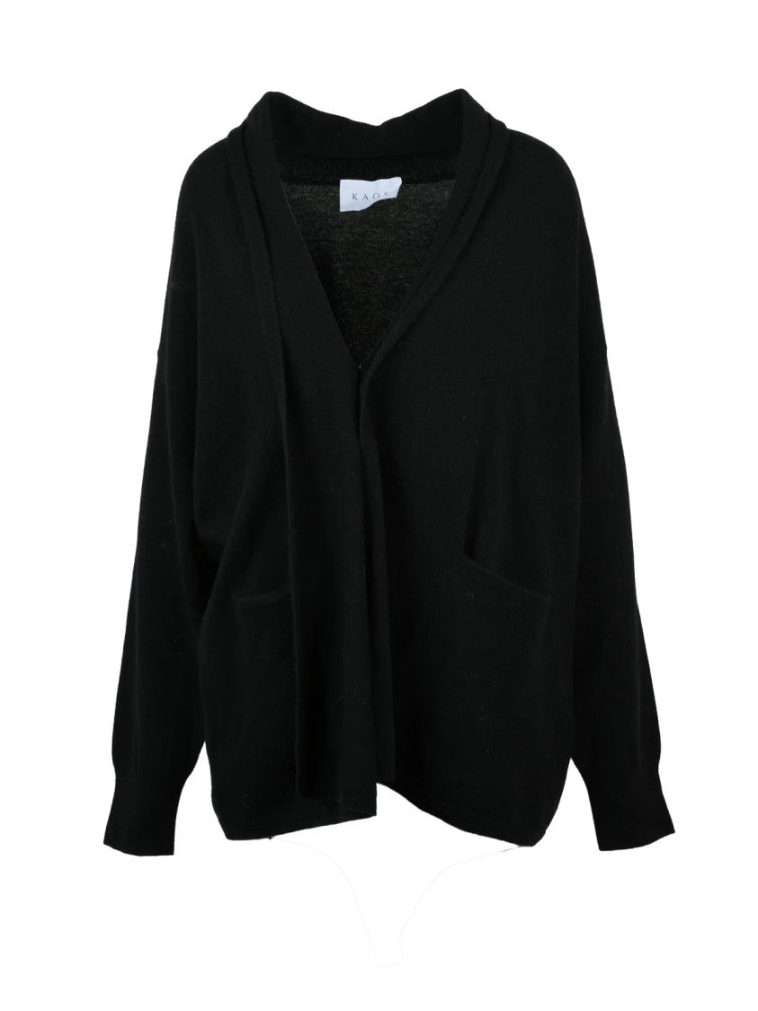 Kaos Black V-Neck Open-Front Wool Cardigan