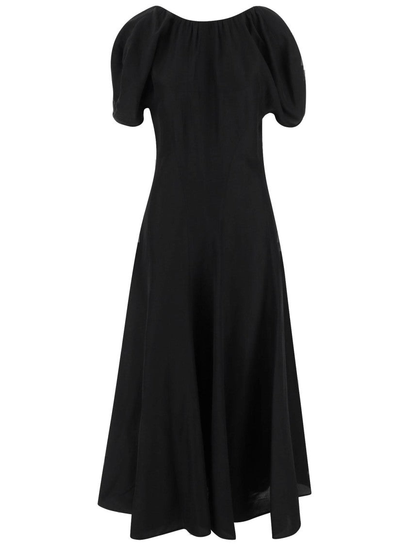 Tory Burch Puffed Sleeve Midi Dress With Concealed Closure And Wide Skirt