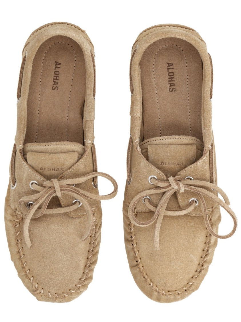 Alohas Tan Rowan Hand-Stitching Suede Loafers