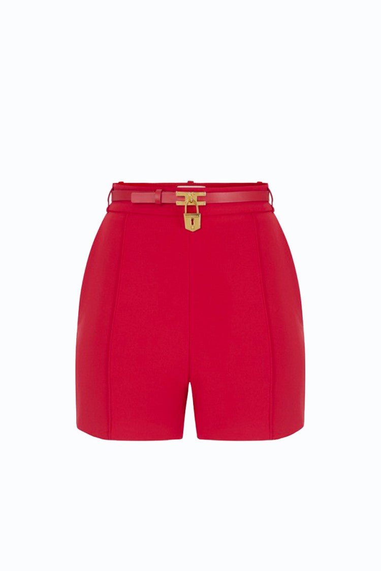 Elisabetta Franchi Red Polyester-Elastane Blend Buckle-Belt Shorts