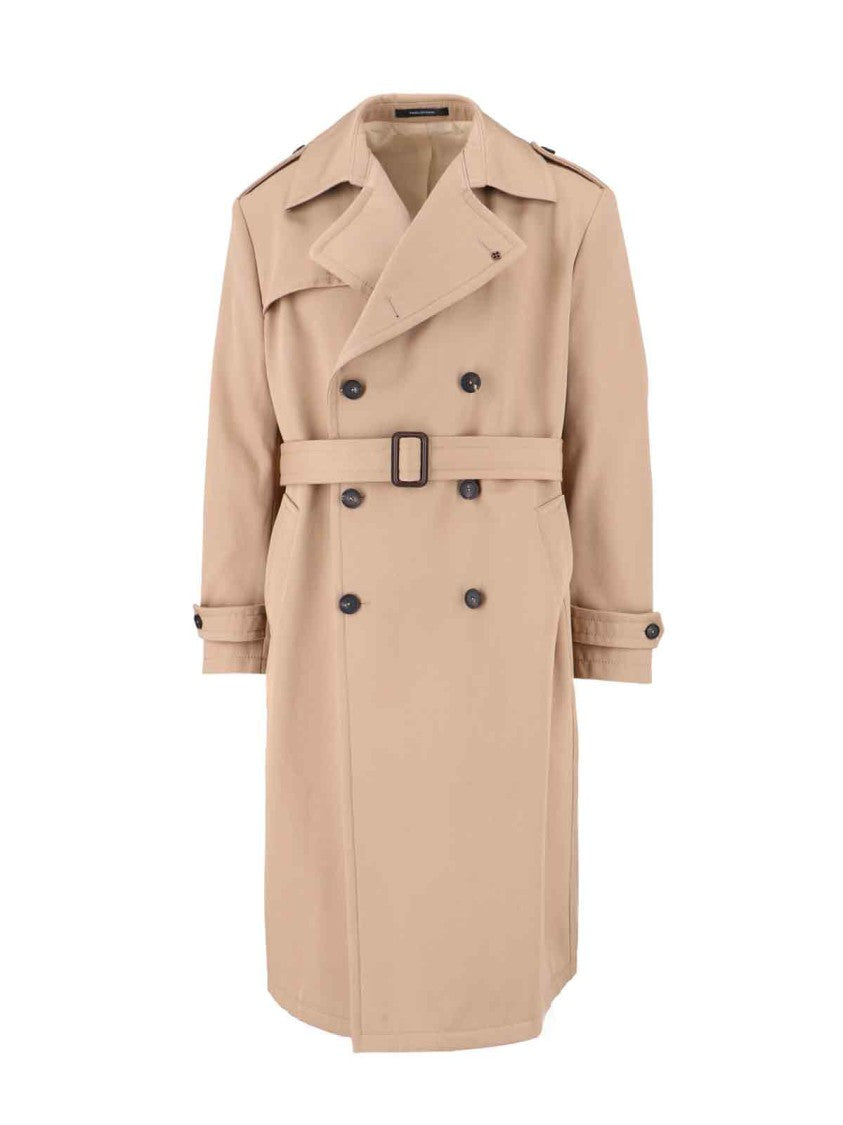 Tagliatore Double-Breasted Beige Cotton Trench Coat With Adjustable Belt