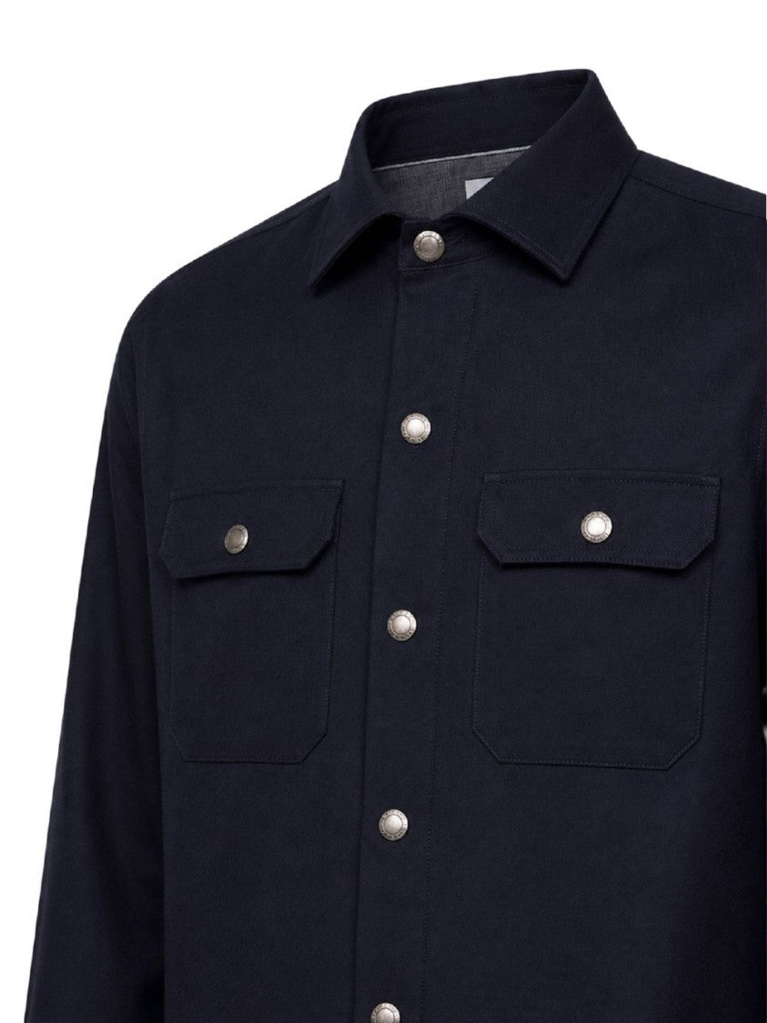 Brunello Cucinelli Black Virgin Wool Pointed Collar Shirt