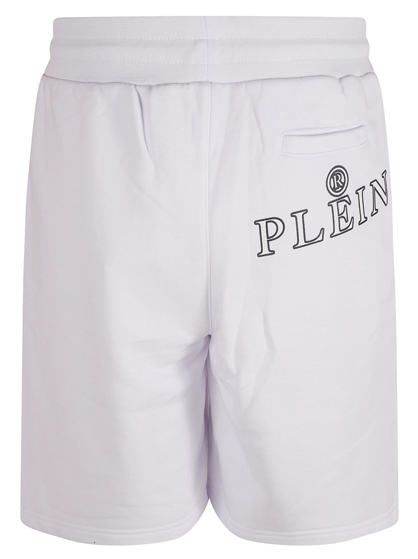 Philipp Plein Relaxed Fit White Cotton Blend Shorts