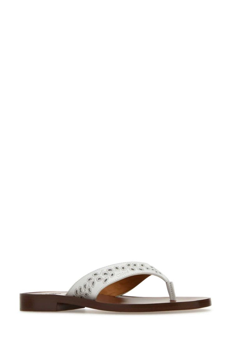 Chloé White Leather Paz Thong Slippers