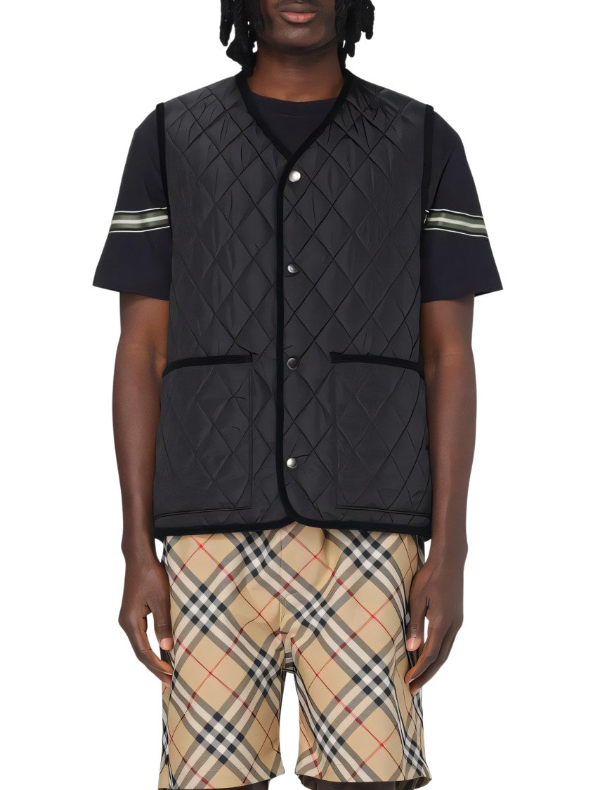 Burberry Diamond Quilted Black Vest With Contrasting Lining