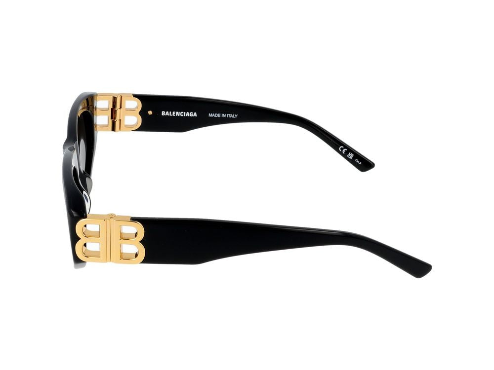 Balenciaga Black Gold-Tone Oversized Rectangular Sunglasses